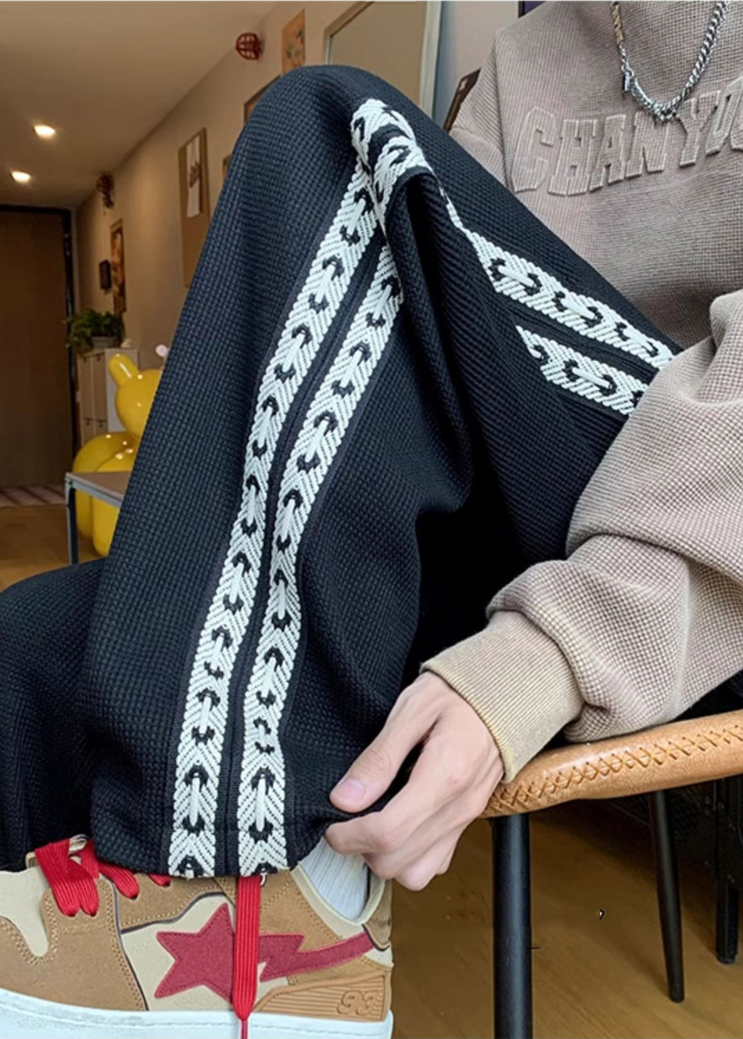 Black Oversized Patchwork Cotton Pants Spring