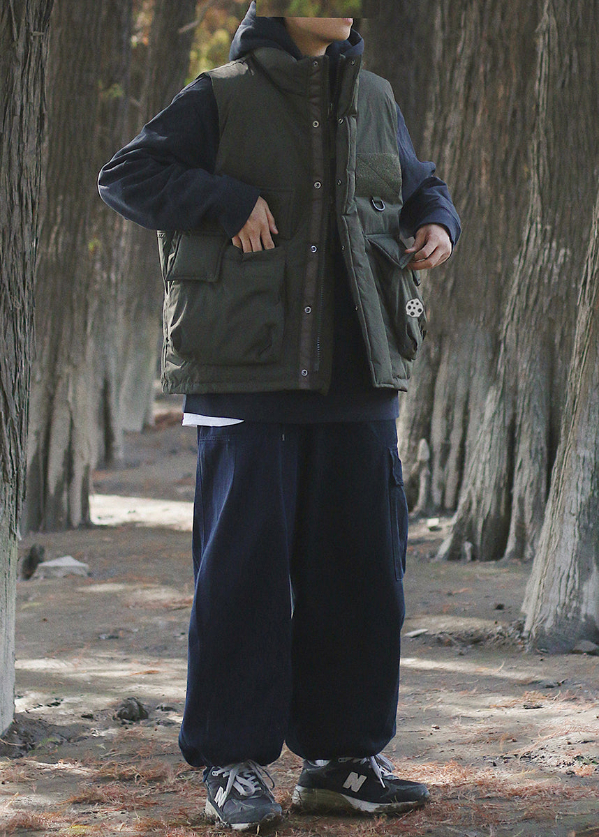 Blackish Green Oversized Pockets Fine Cotton Filled Puffer Vest Winter