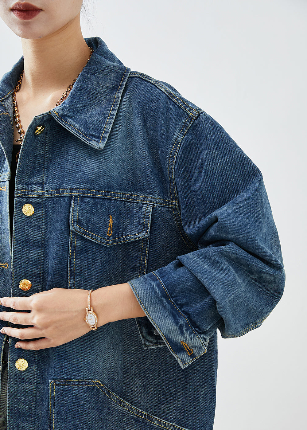 Blue Oversized Patchwork Denim Coats Fall