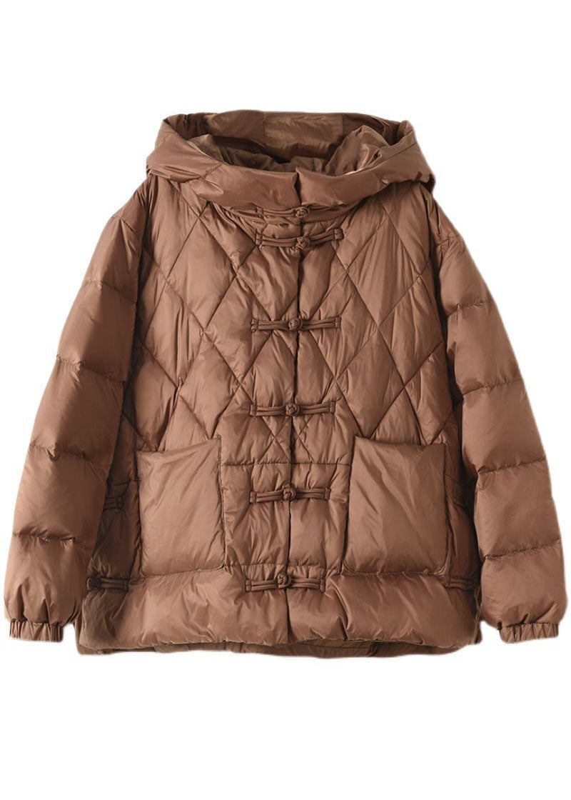 Chocolate Hooded Pockets Fine Cotton Filled Parka Winter