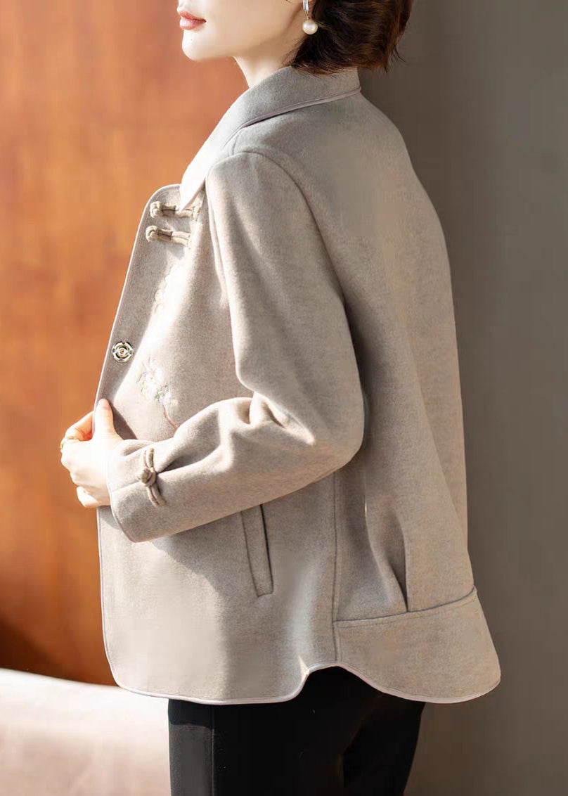 Grey Peter Pan Collar Woolen Coats Spring