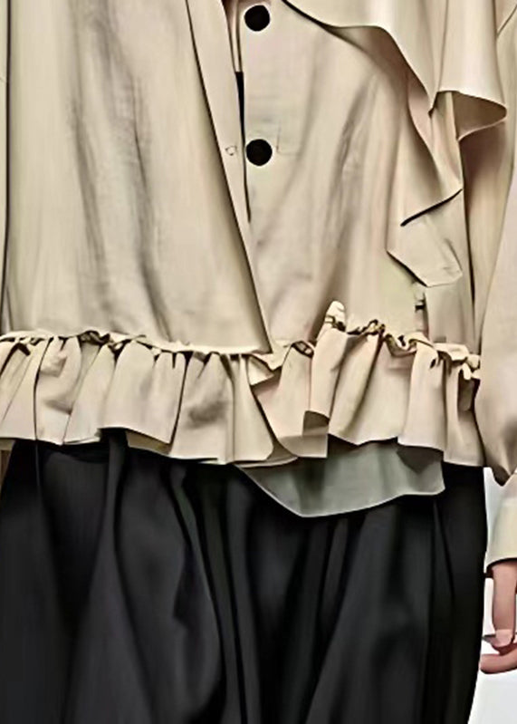 Khaki Peter Pan Collar Patchwork Button Coats Fall