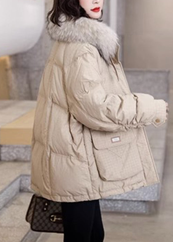 Khaki Warm Pockets Fox Collar Duck Down Coats Winter