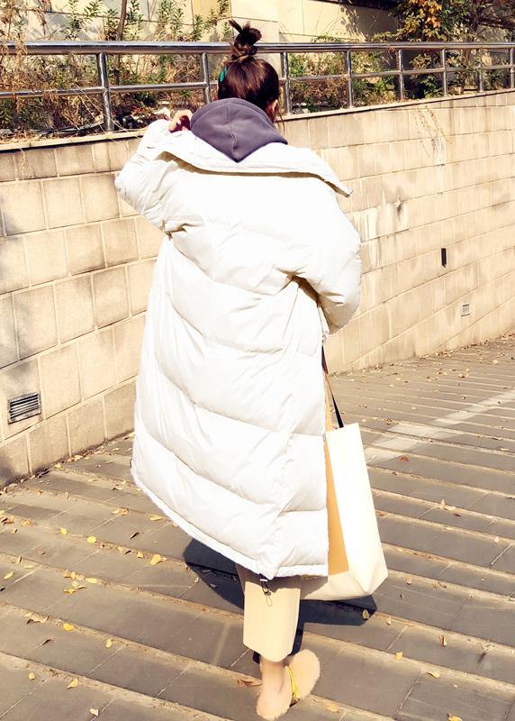 Loose Fitting Parka Winter Outwear White Stand Collar Cinched Duck Down Coat