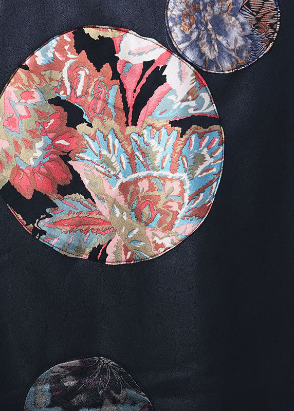 Navy Button Print Patchwork Winter Coat Outwear