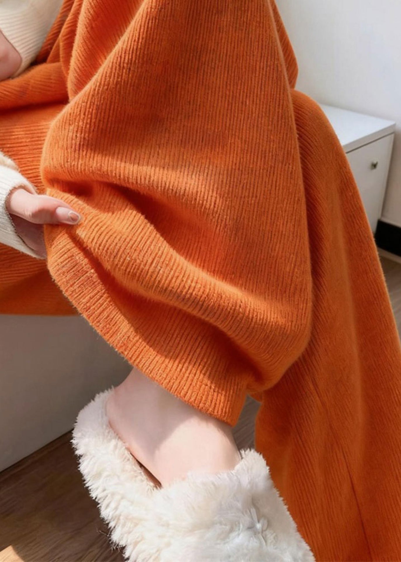 Orange High Waist Corduroy Wide Leg Pants Spring