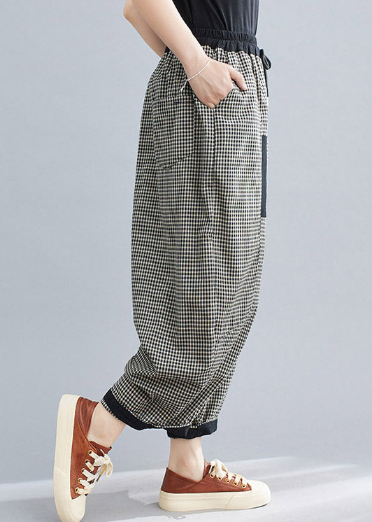 Plaid Tie Waist Lantern Pants Summer