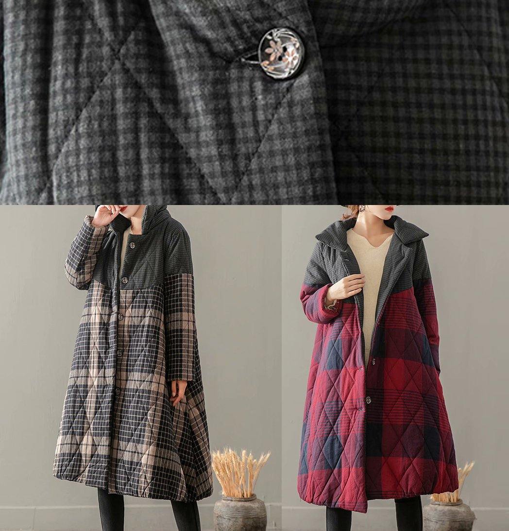 Winter Overcoat Yellow Plaid Stand Collar Button Down Coats