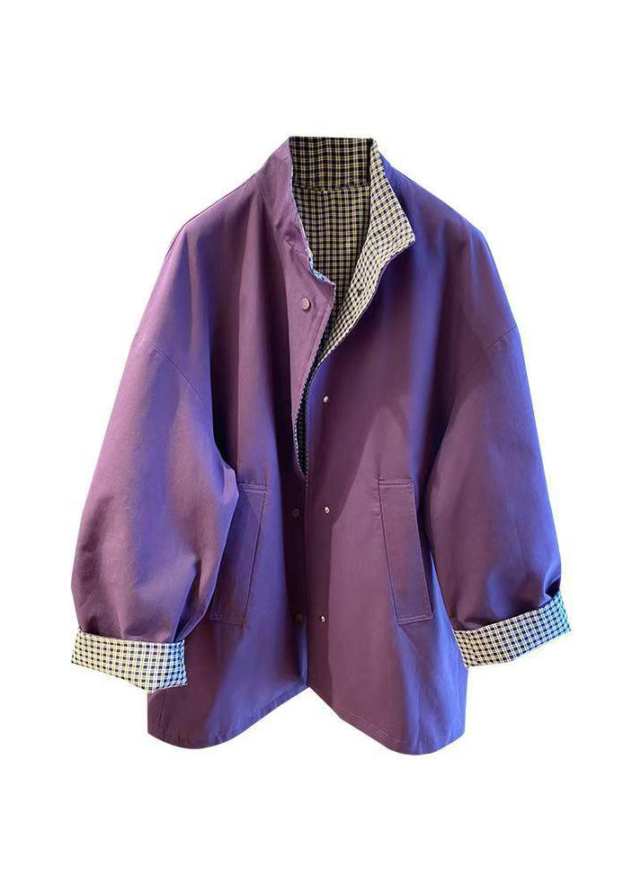 Purple Stand Collar Wear on Both Sides Cotton Jacket Spring