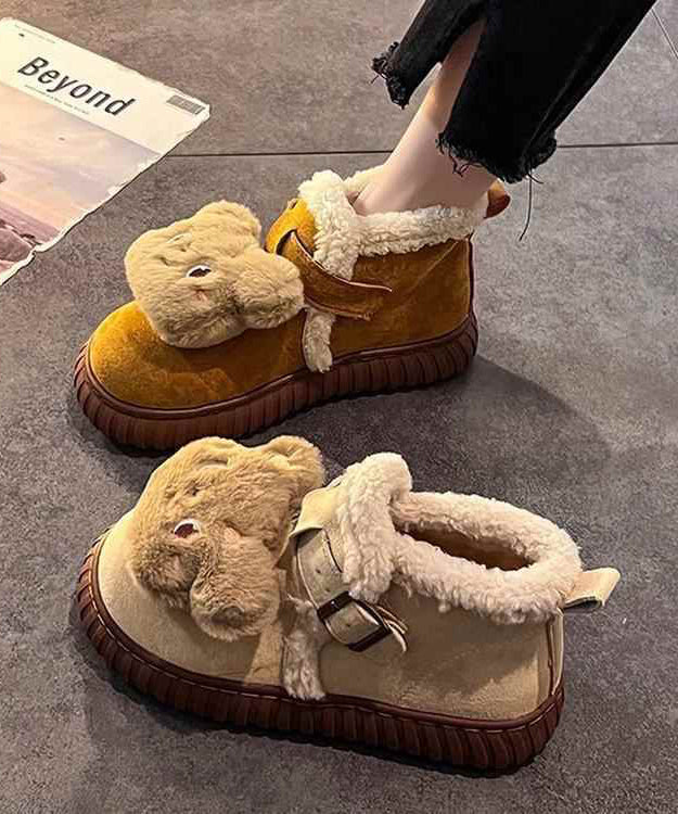 Splicing Boots Yellow Suede Fuzzy Wool Lined