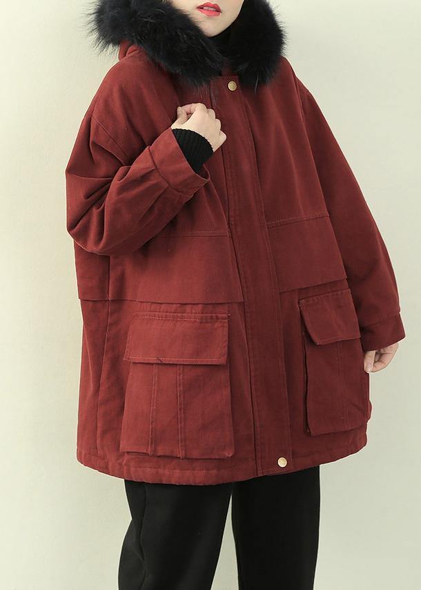 Warm Winter Coat Wintercoats Red Faux Fur Collar Outwear