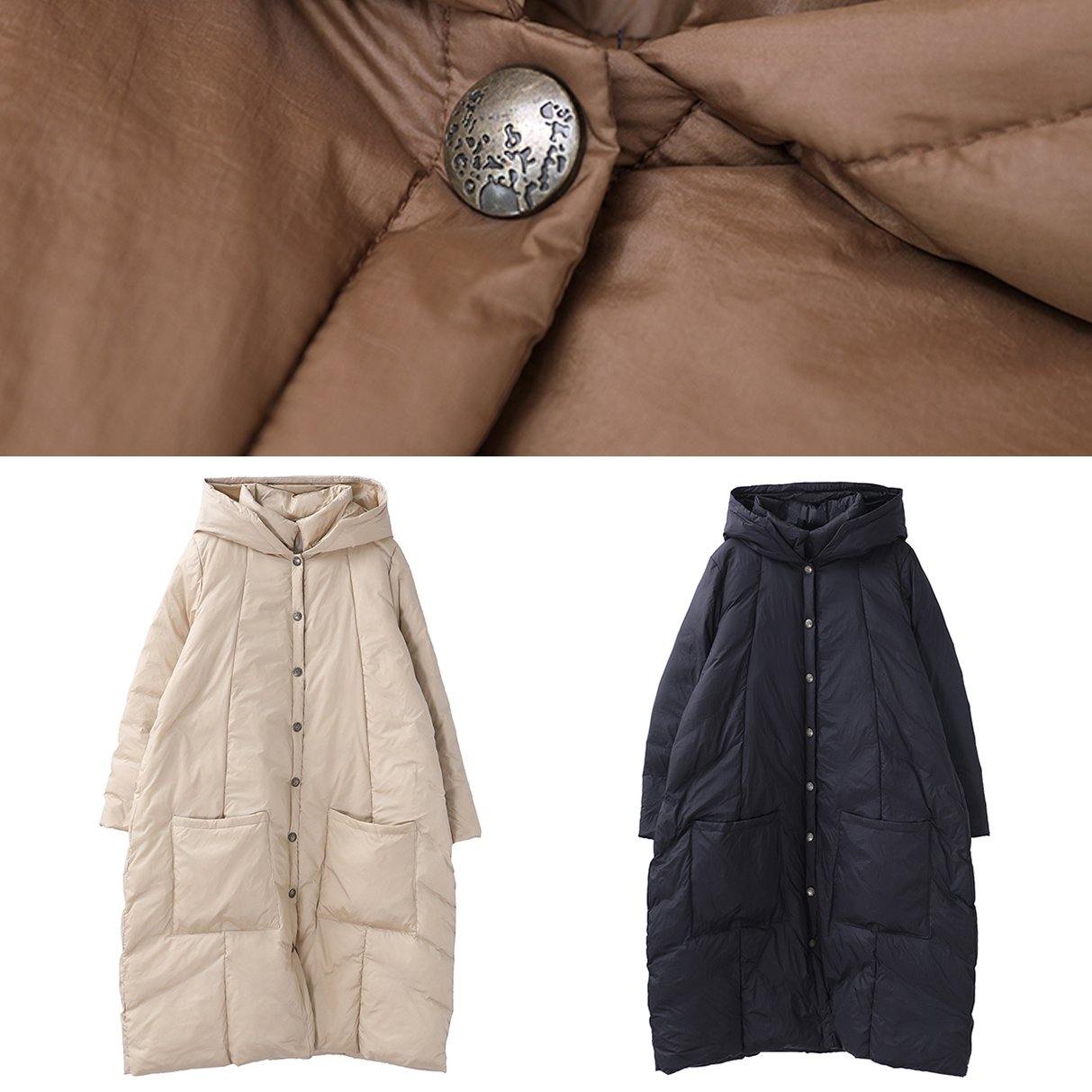 Winter Jacket Overcoat Black Hooded Button Down Warm Winter Coat