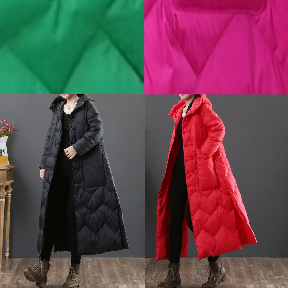 Rose Warm Winter Coat Loose Fitting Parka Hooded Chinese Button Warm Outwear