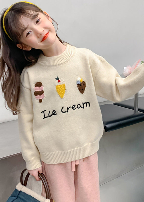 Apricot Applique Thick Cotton Knit Kids Sweaters Spring