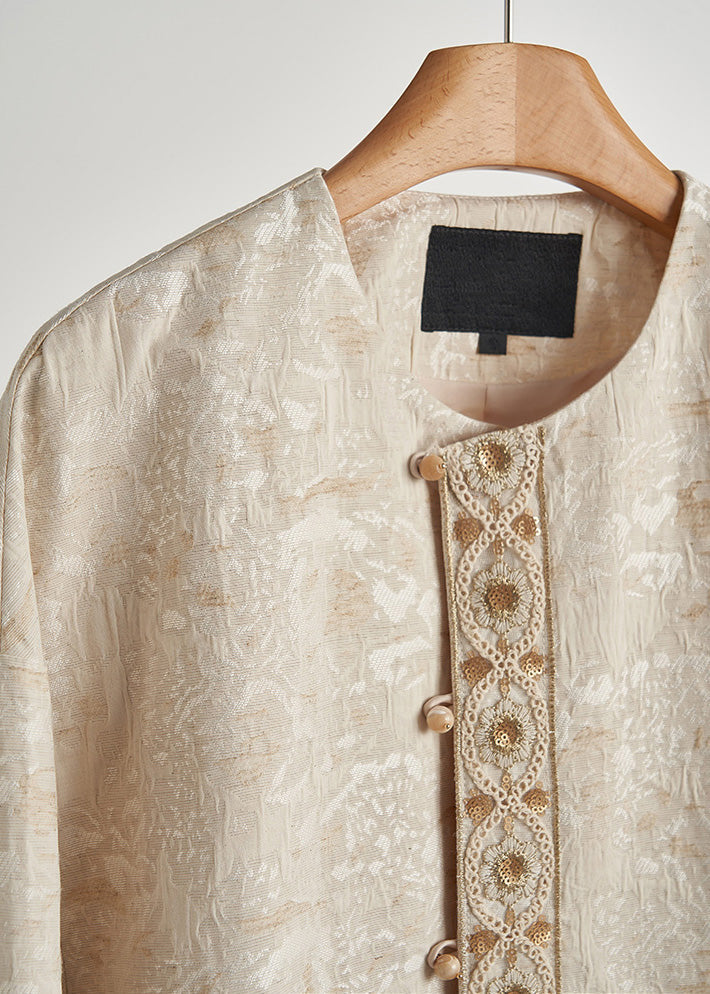 Beige Oversized Jacquard Cotton Coats Spring