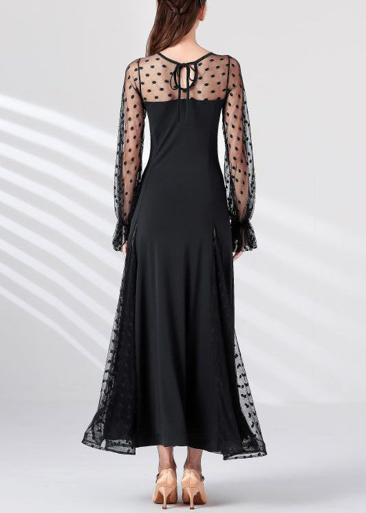 Black Dot Tulle Patchwork Maxi Dresses Spring