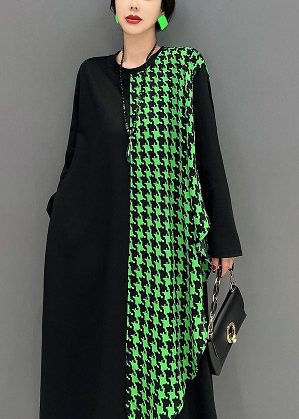 Black Oversized Patchwork Plaid a Line Dress Spring