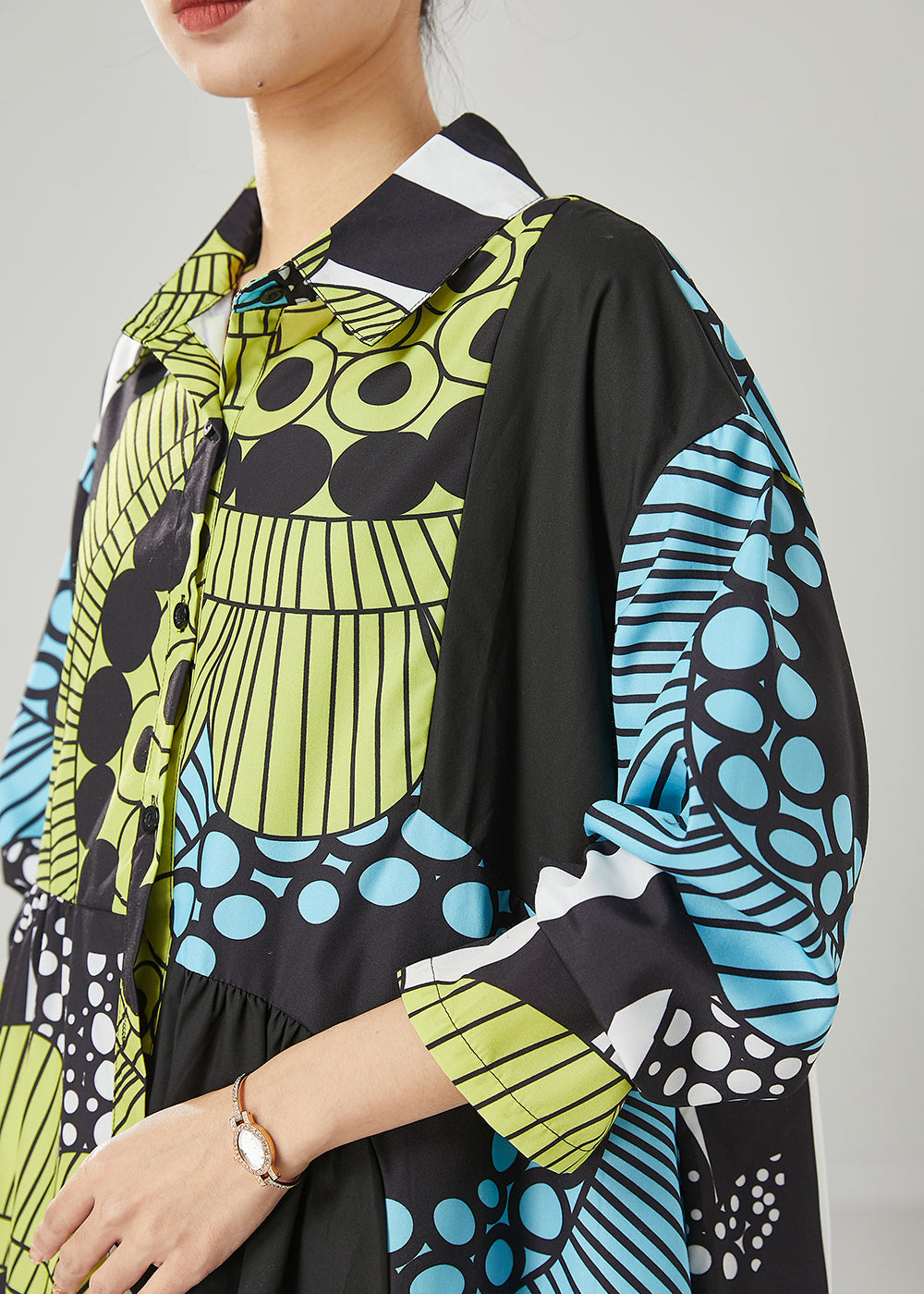 Black Oversized Print Cotton Maxi Dresses Spring