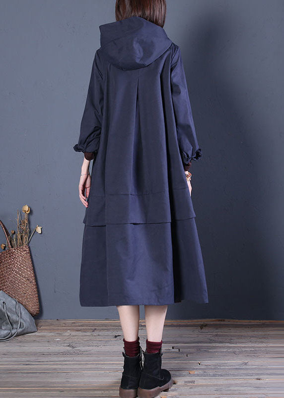 Coffee Loose Zippered Button Fall Hoodie Coat Trench Coats