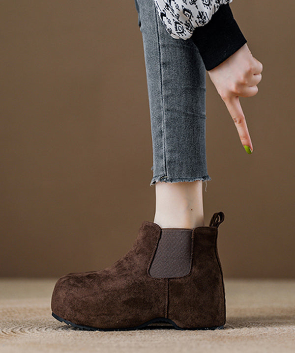 Coffee Suede Splicing Boots Fuzzy Wool Lined
