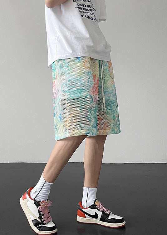 Gradient Color Hollow Out Pockets Ice Silk Shorts Summer