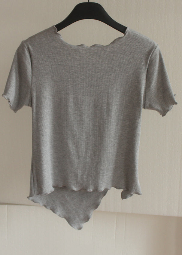 Grey Asymmetrical Wrinkled Short Sleeve