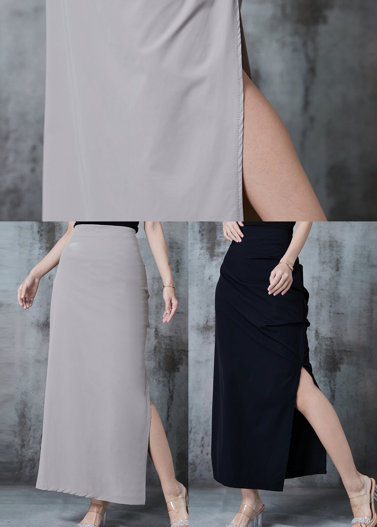 Grey Side Open Silm Fit Spandex Wraped Skirts Spring