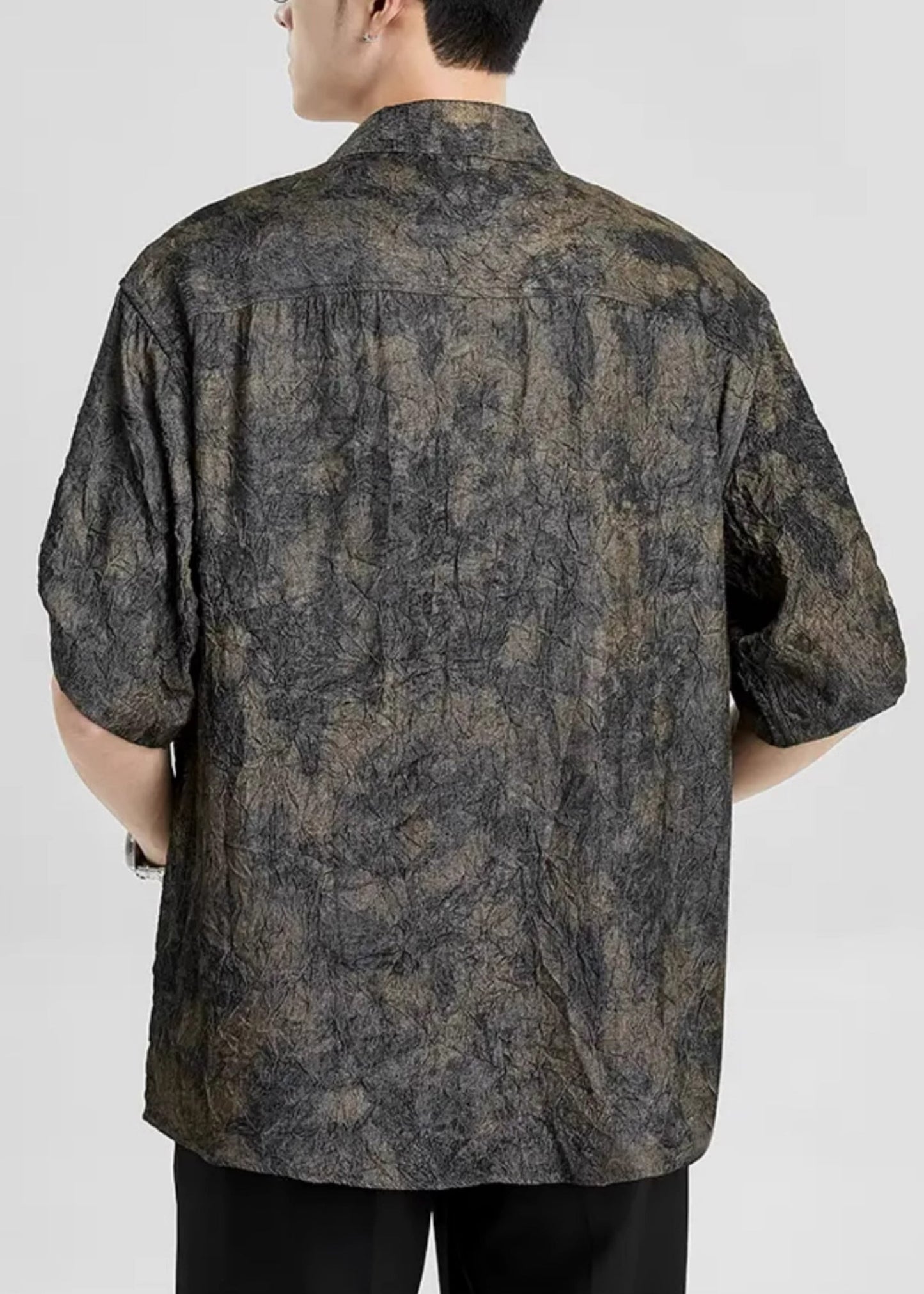 Peter Pan Collar Print Button Silk Shirts Half Sleeve