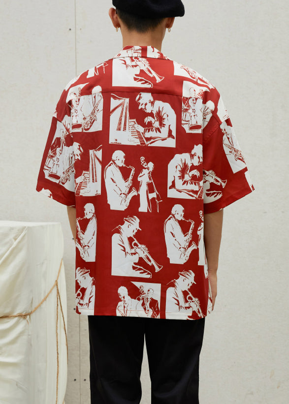 Red Button Print Cotton Shirts Summer