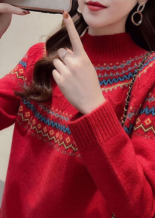 Red Thick Retro Fall Knit Sweater