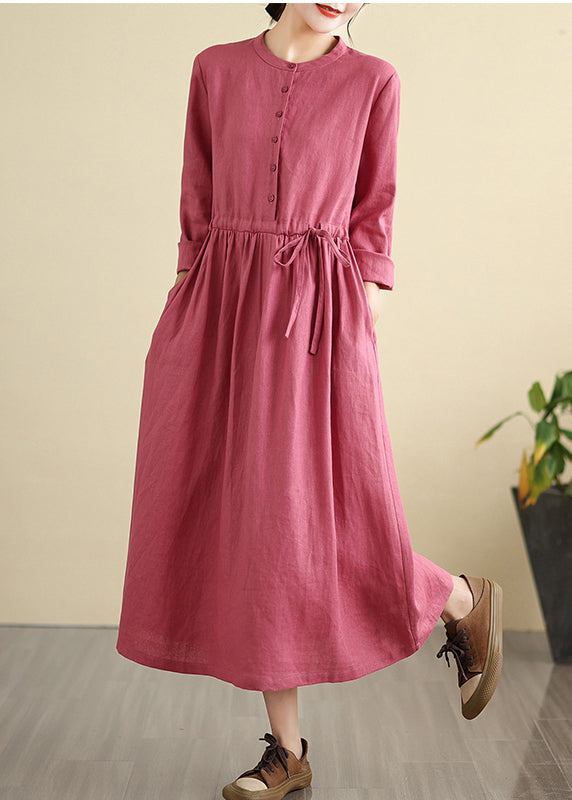 Rose Cinched Linen Holiday Dress Fall