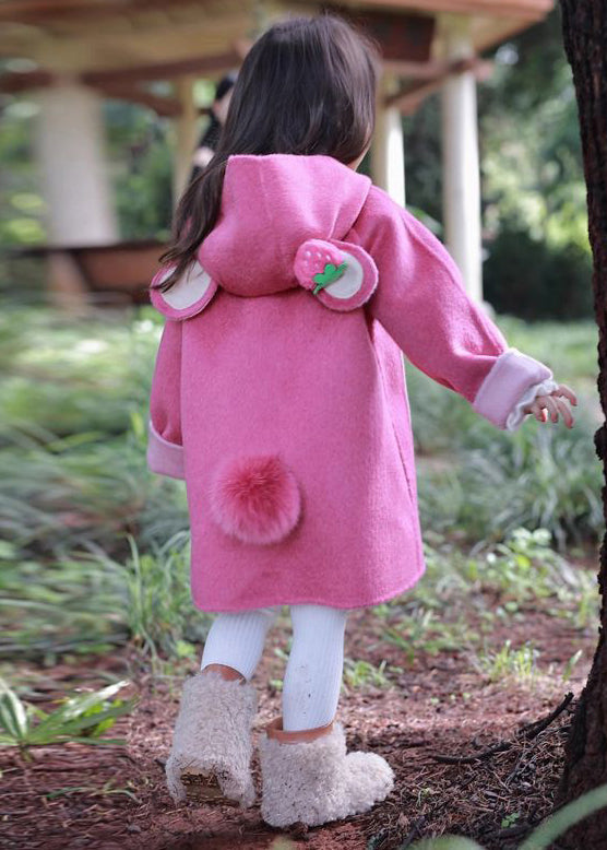 Rose Hooded Button Patchwork Coat Long Sleeve