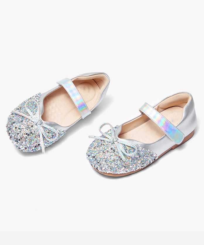 Silvery Bow Buckle Strap Flat Feet Shoes