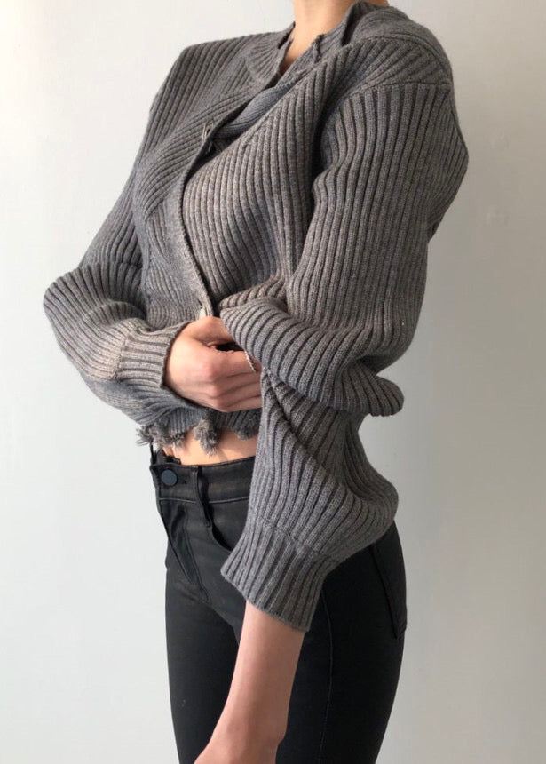 White Asymmetrical Button Patchwork Knit Sweaters Fall
