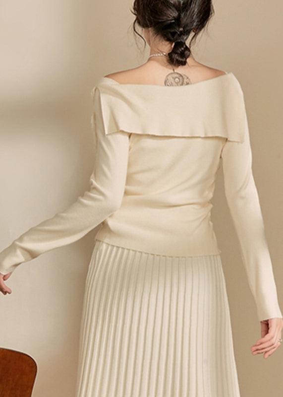 White Cold Shoulder Cotton Knit Sweaters Spring