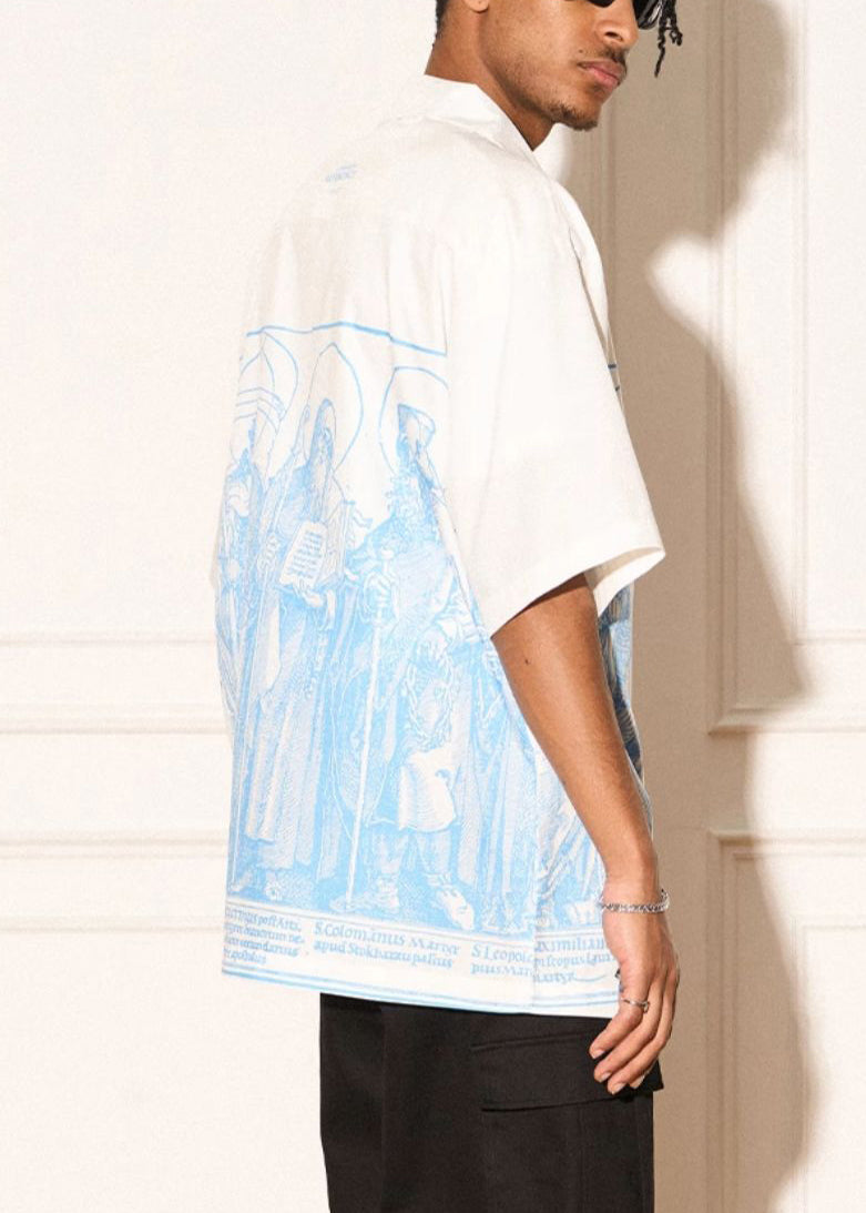 White Peter Pan Collar Print Cotton Shirts Summer