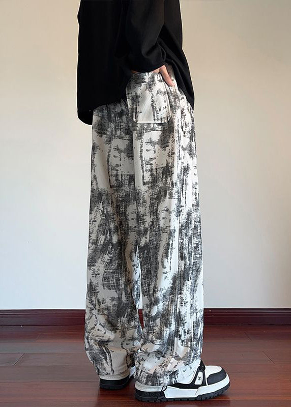 White Tie Dye Elastic Waist Warm Fleece Pants Spring