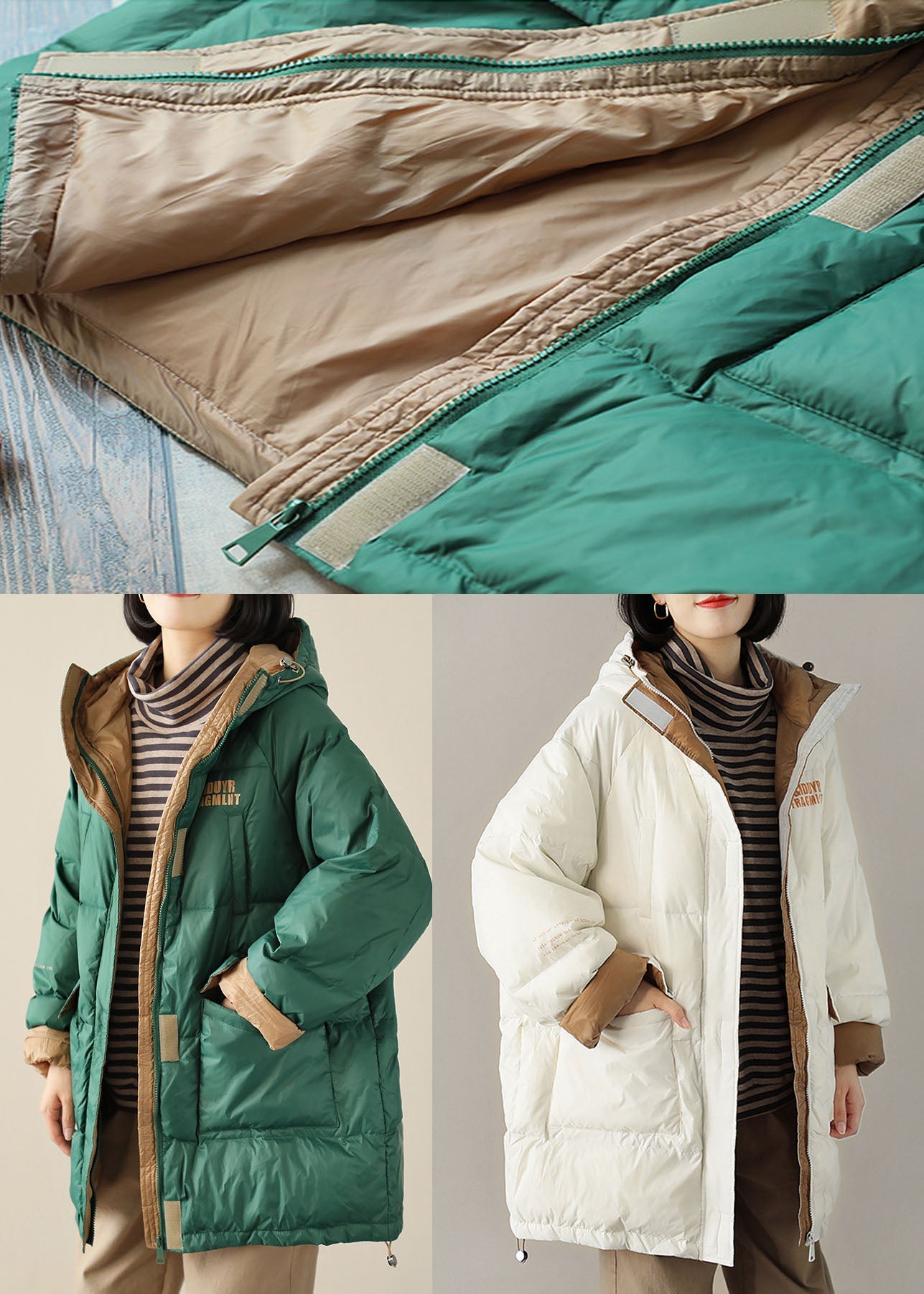 White Hooded Pockets Winter Down Coat