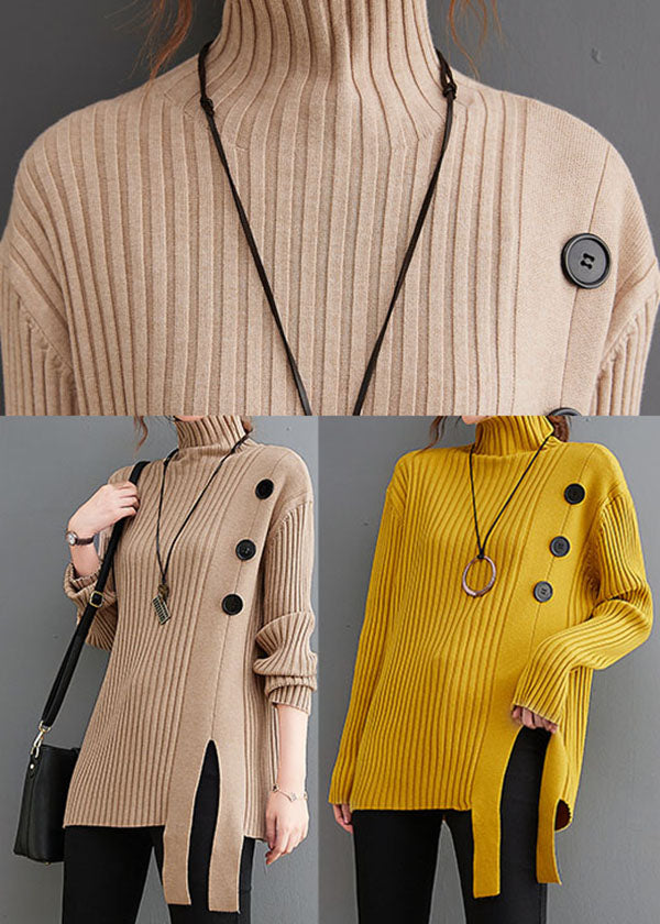 Yellow Asymmetrical Patchwork Knit Sweaters Winter
