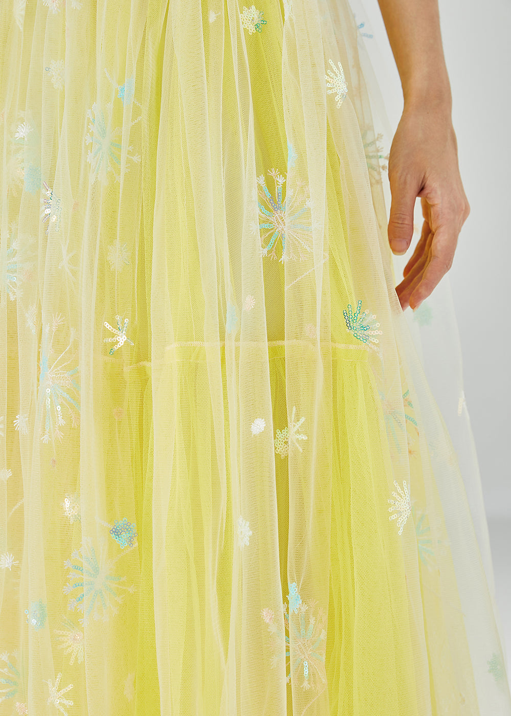 Yellow Dandelion Embroideried Wear on Both Sides Tulle Skirts Summer
