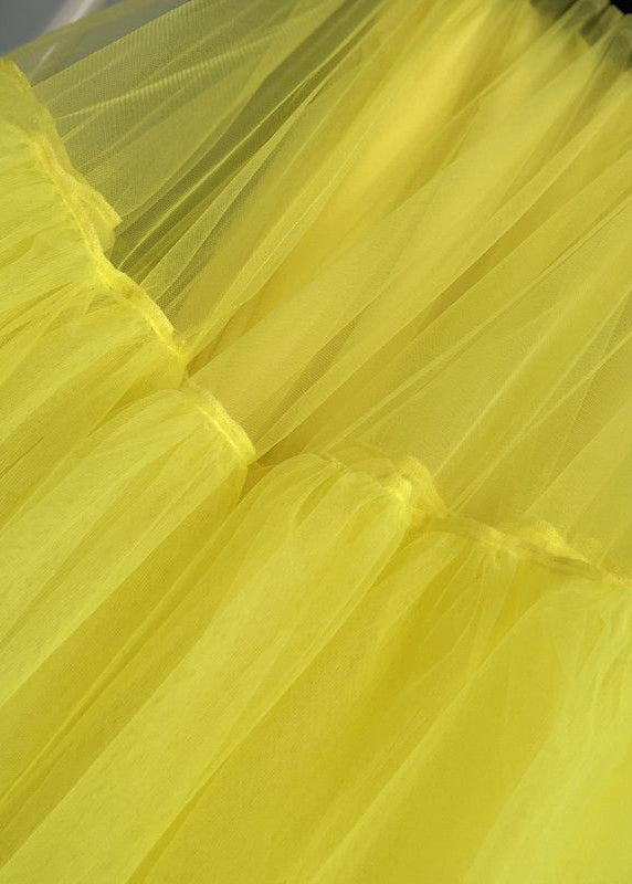 Yellow Lace Elastic Waist Patchwork Tulle Skirts Summer