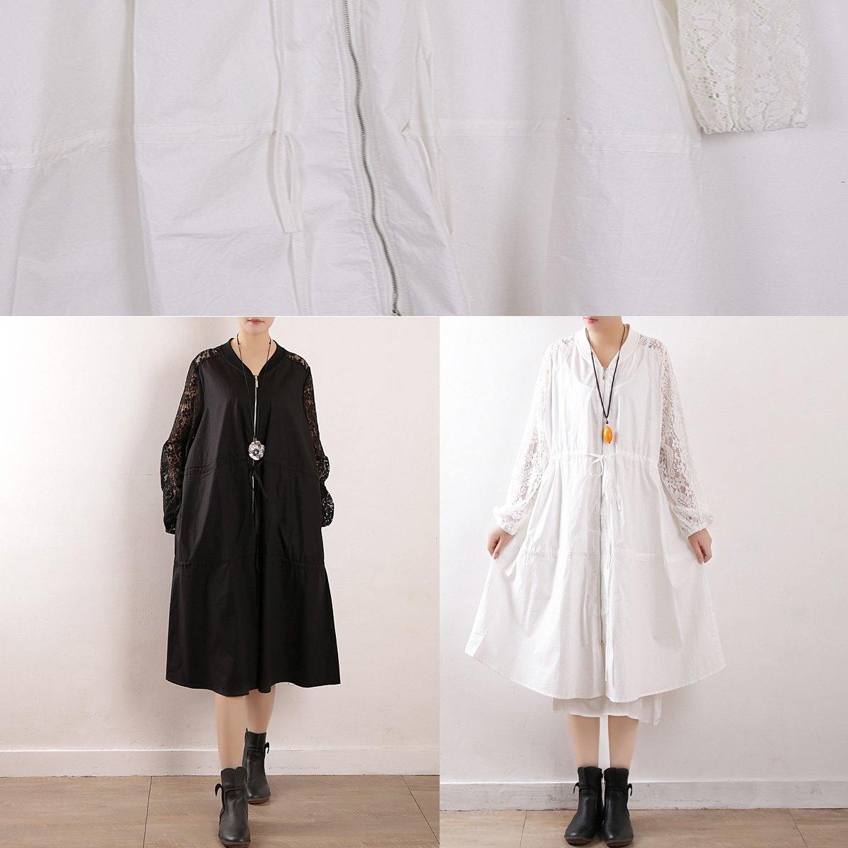 Black Trench Coat Fabrics O Neck Zippered Fall Outwears