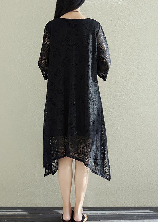 Black Lace Clothes Pakistani Fabrics Side Open Summer Dresses