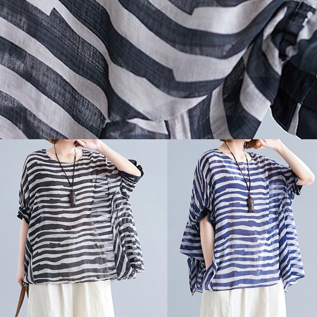 Black Striped Shirts O Neck Batwing Sleeve Box Shirts