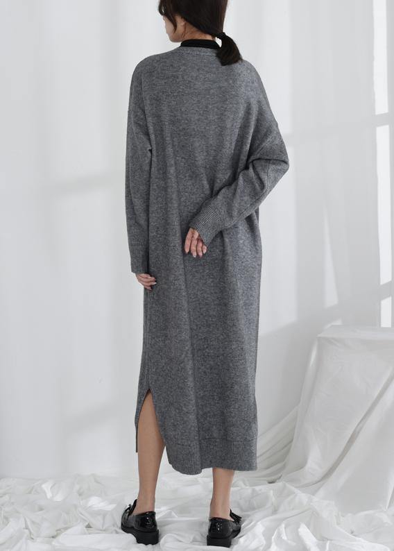 Gray Sweater Weather Moda V Neck Button Down Tunic Fall Knit Dresses