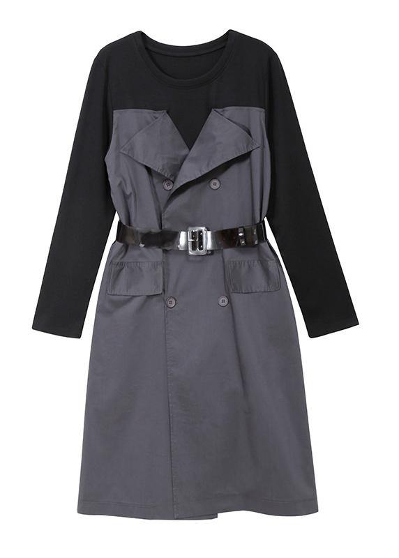 Green Cotton Dresses Tie Waist Patchwork Dress