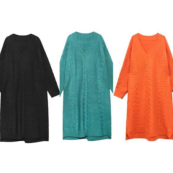 Low High Design Sweater V Neck Weather Quotes Blue Big Knit Dresses