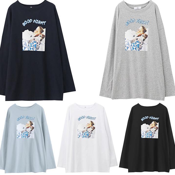 Chic o neck cotton prints Long Shirts Outfits light blue blouse