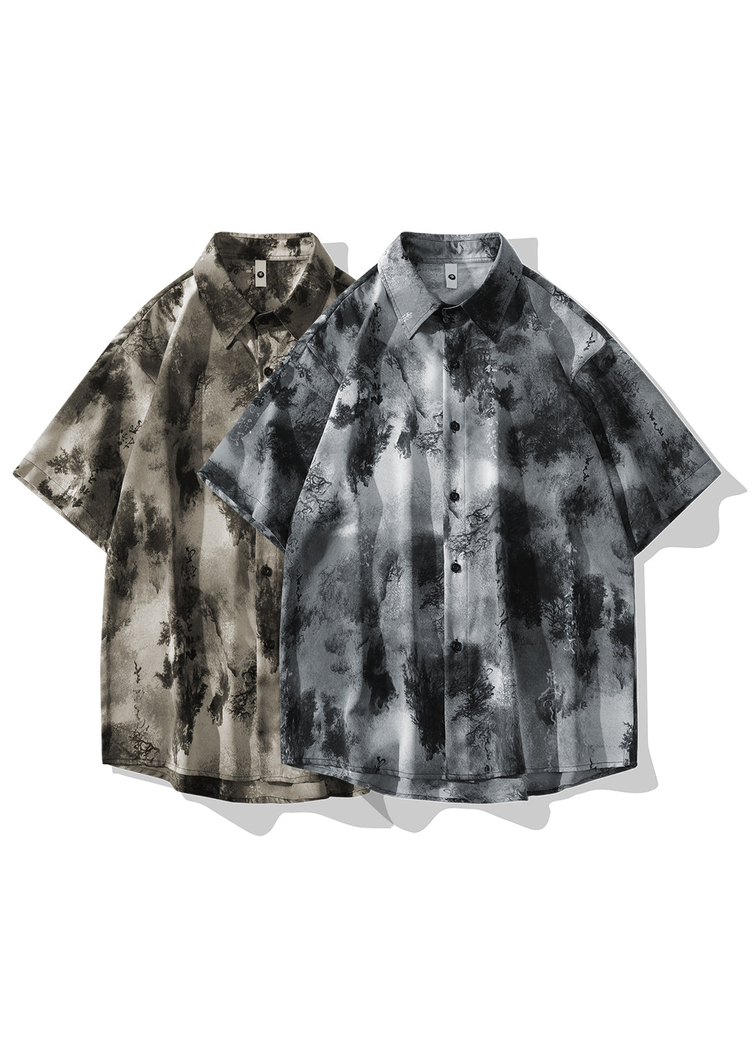 Chinese Style Grey Ice Silk Printed Short Sleeved Shirt for