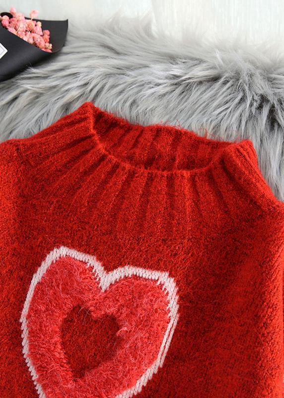Chunky Red Sweater Dress Outfit Largo O Neck Oversized Thick Knitwear